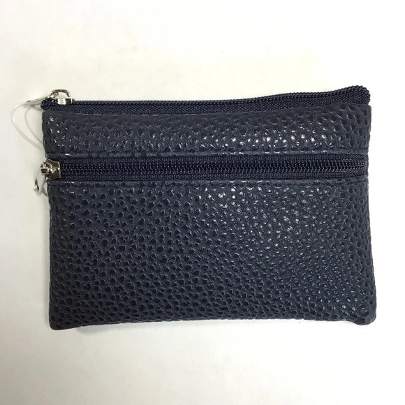 Handbags - Blue Vegan Leather Zippered Coin Purse Wallet Mini Clutch